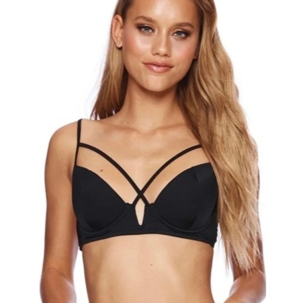 Beach Bunny black criss Cross Strap Padded Swim Top Bikini Top xL